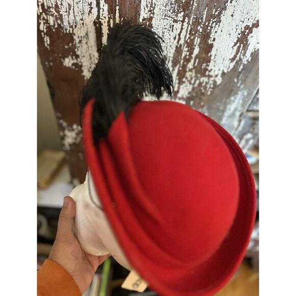Vintage - Importina 100 % Wool Hat Feather Red Black Nos New Tags Rare Gypsy‎ main image 3